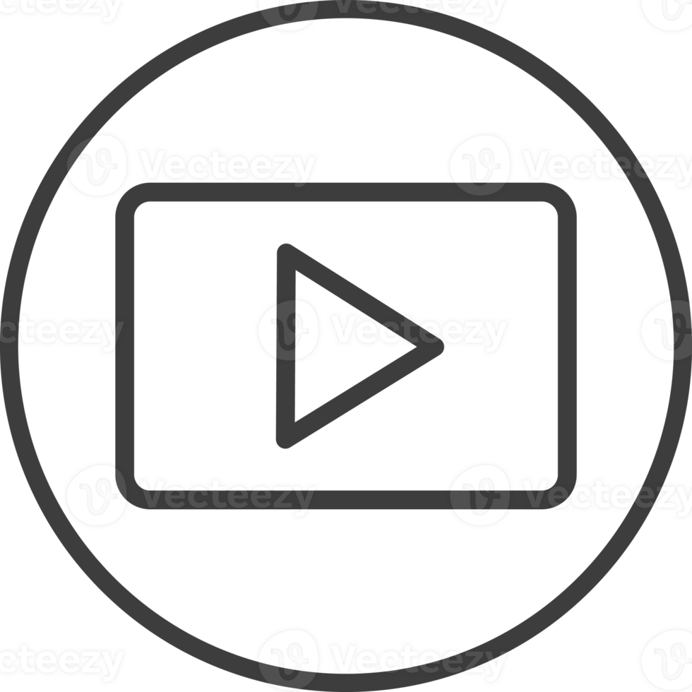 Play icon in thin line black circle frames. png