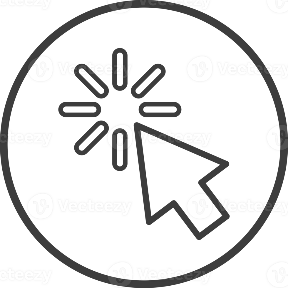 Cursor mouse icon in thin line black circle frames. png