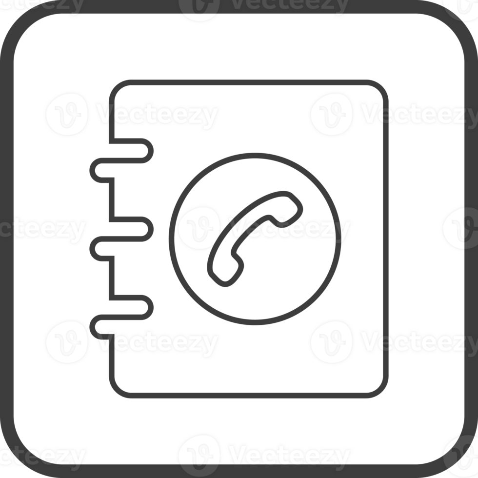 Telephone directory icon in thin line black square frames. png