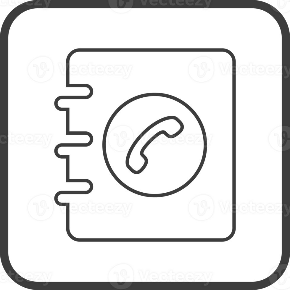 Telefon Verzeichnis Symbol im dünn Linie schwarz Platz Rahmen. png