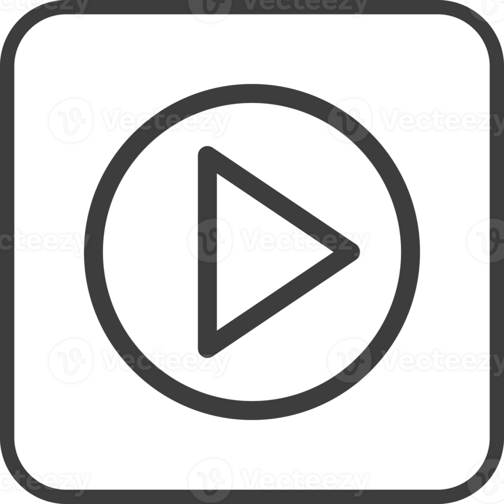 Play icon in thin line black square frames. png