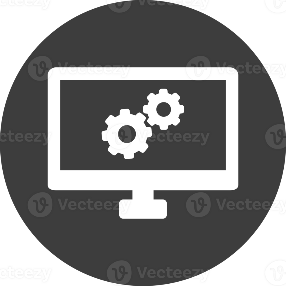 Computer Setting icon in black circle. png