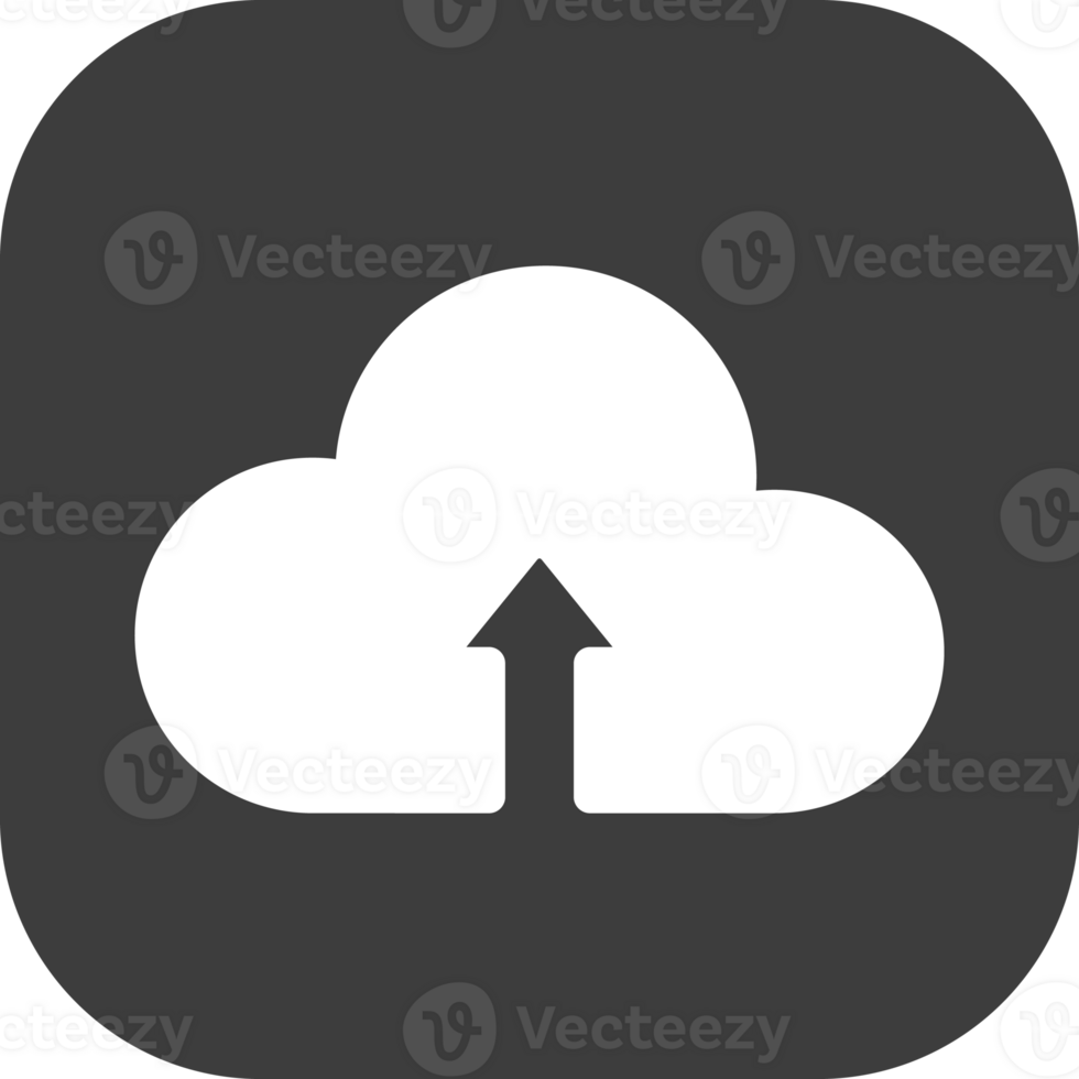 Cloud upload icon in black square. png