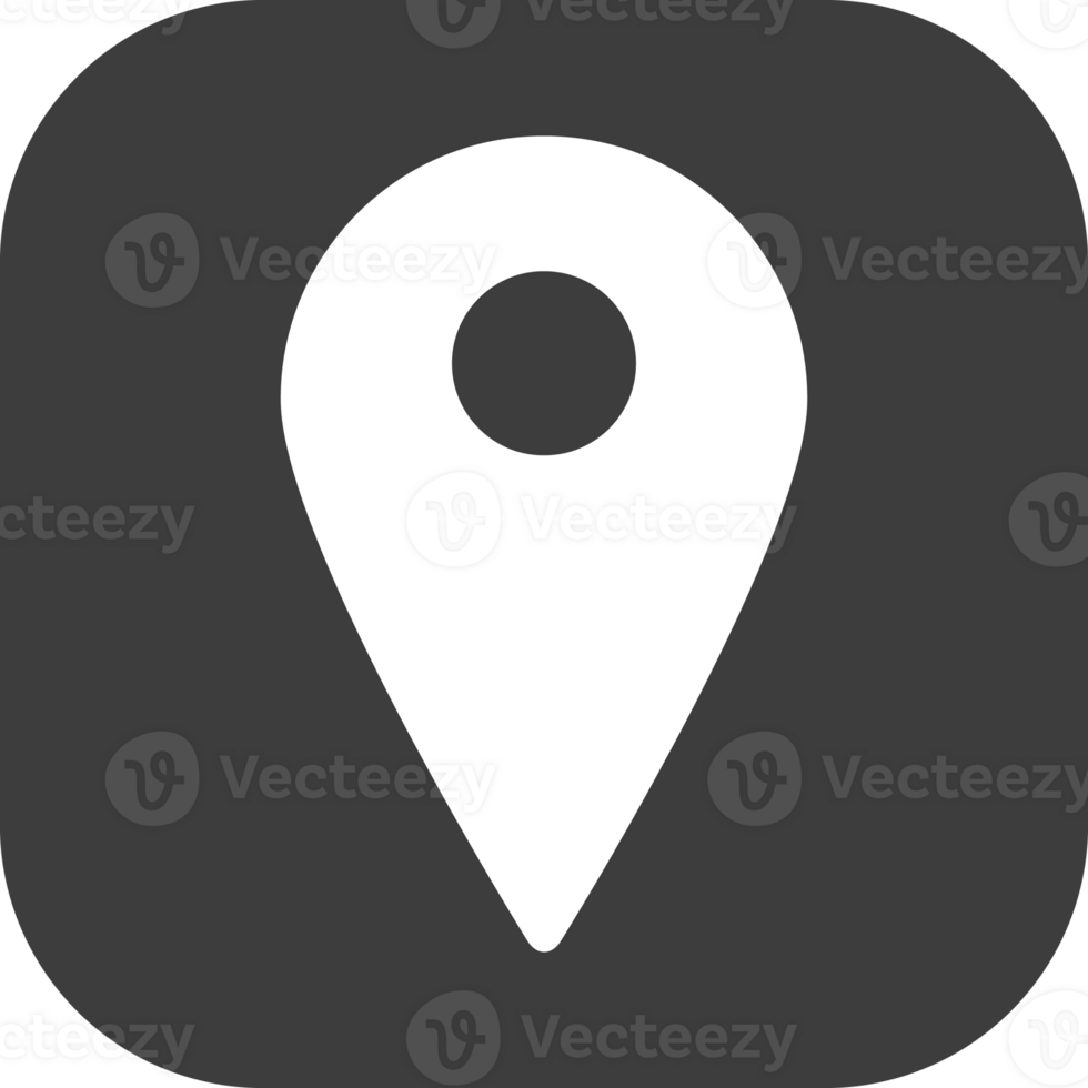 Location pointer pin icon in black square. png