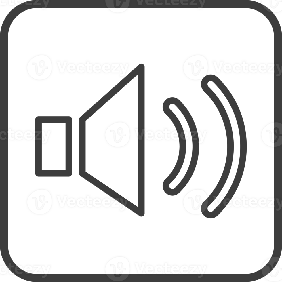 Speaker icon in thin line black square frames. png