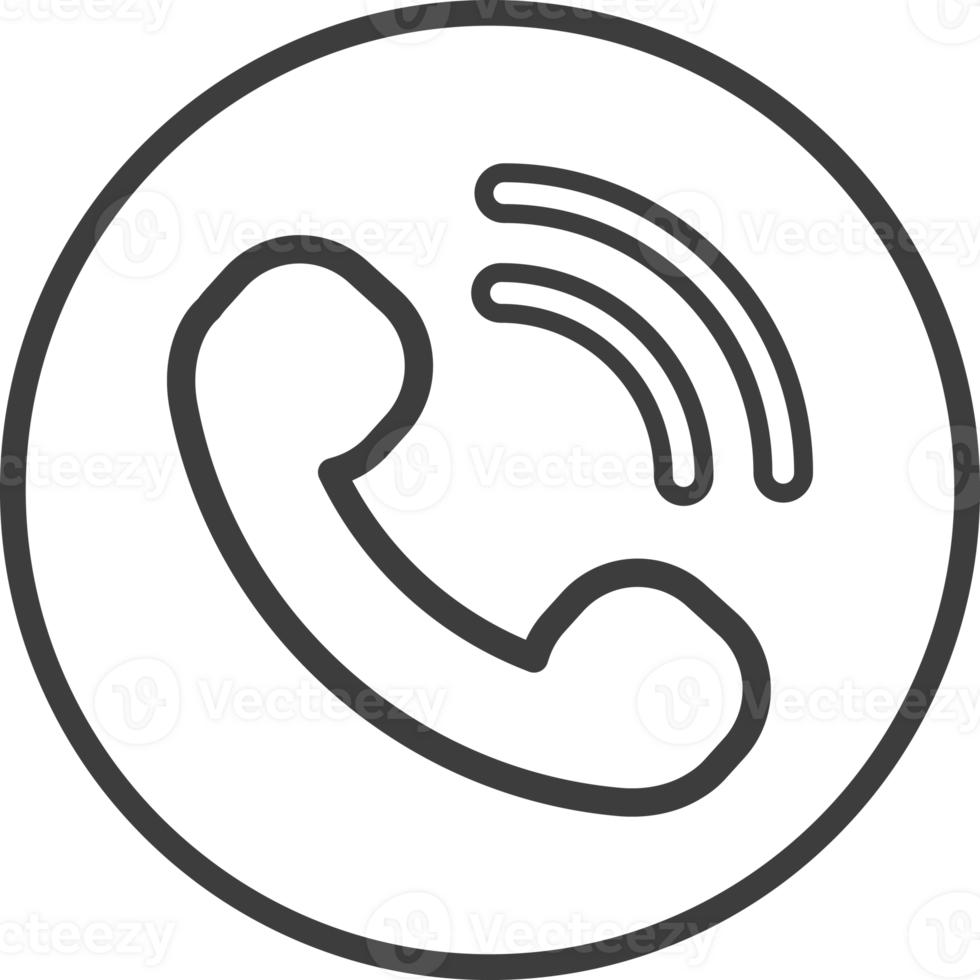 Phone call icon in thin line black circle frames. png