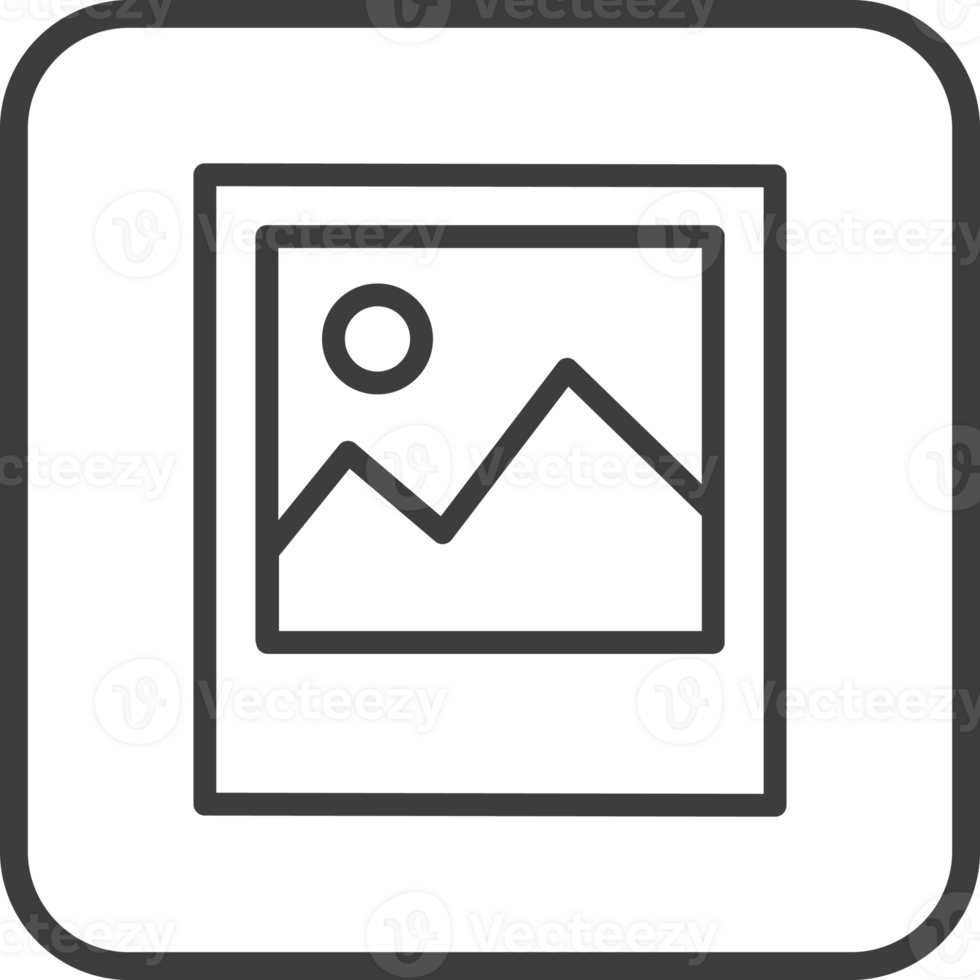 Image icon in thin line black square frames. png