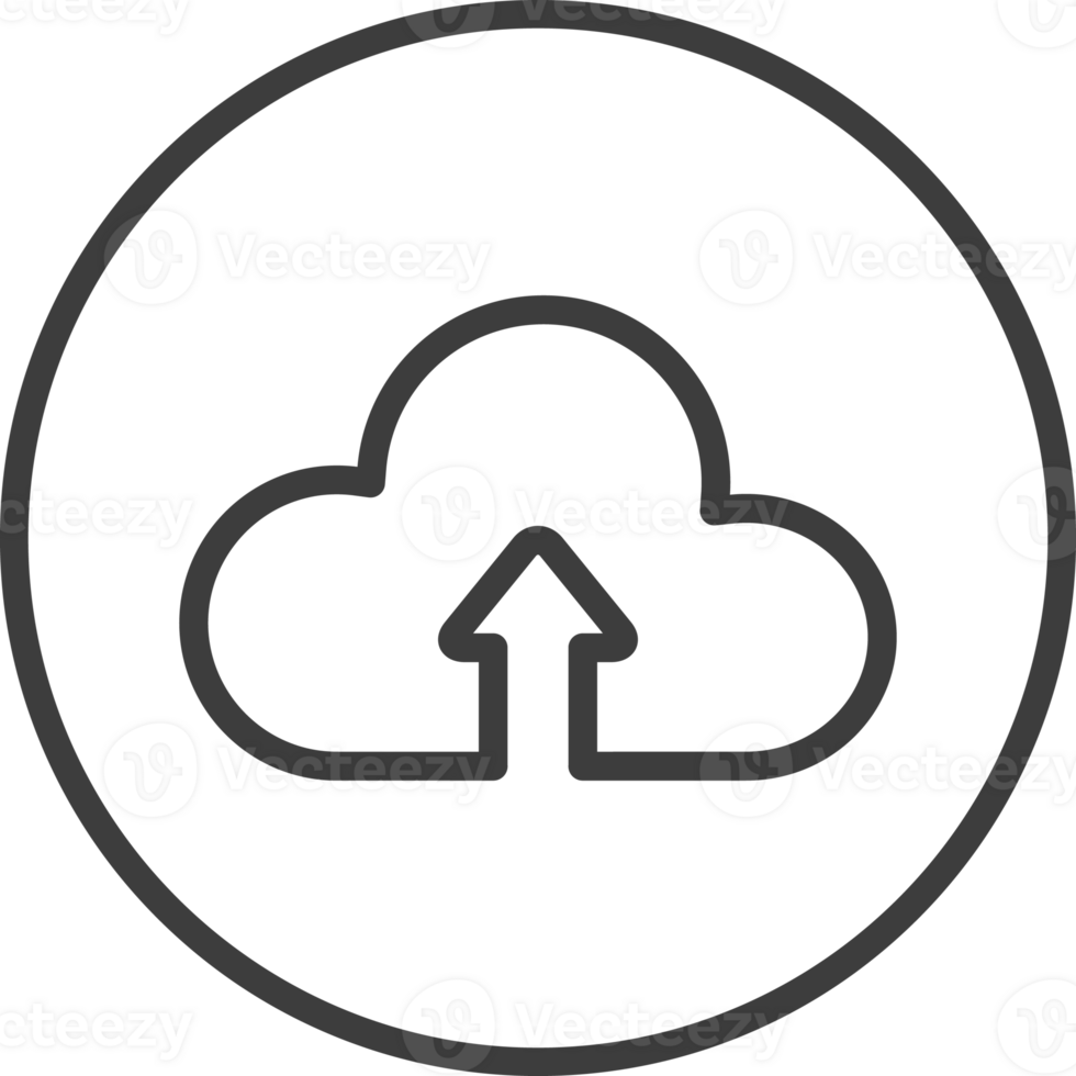 wolk uploaden icoon in dun lijn zwart cirkel kozijnen. png