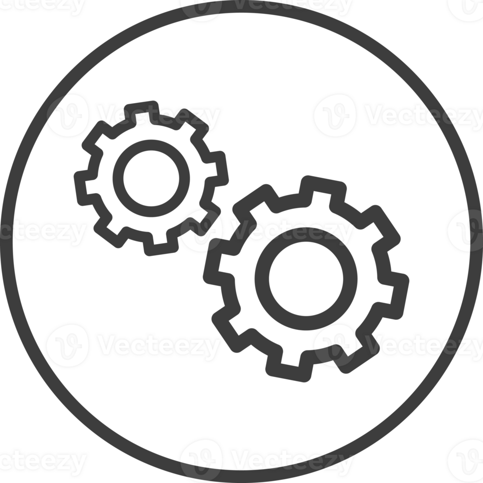 Setting icon in thin line black circle frames. png