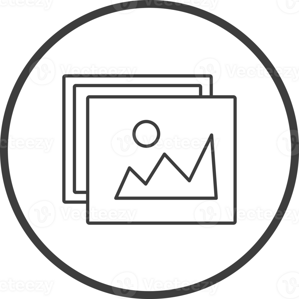 Image icon in thin line black circle frames. png