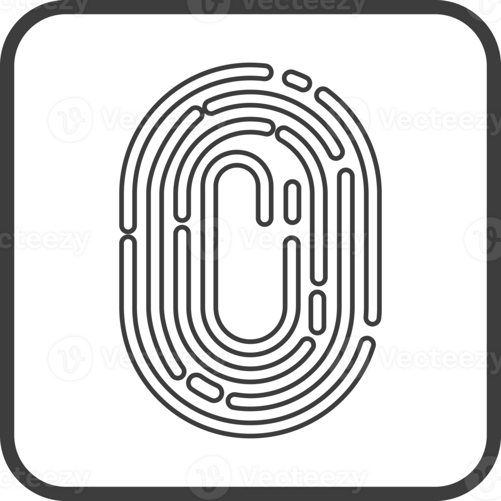 Fingerprint scanner icon in thin line black square frames. png
