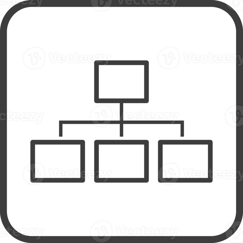 Organization chart icon in thin line black square frames. png