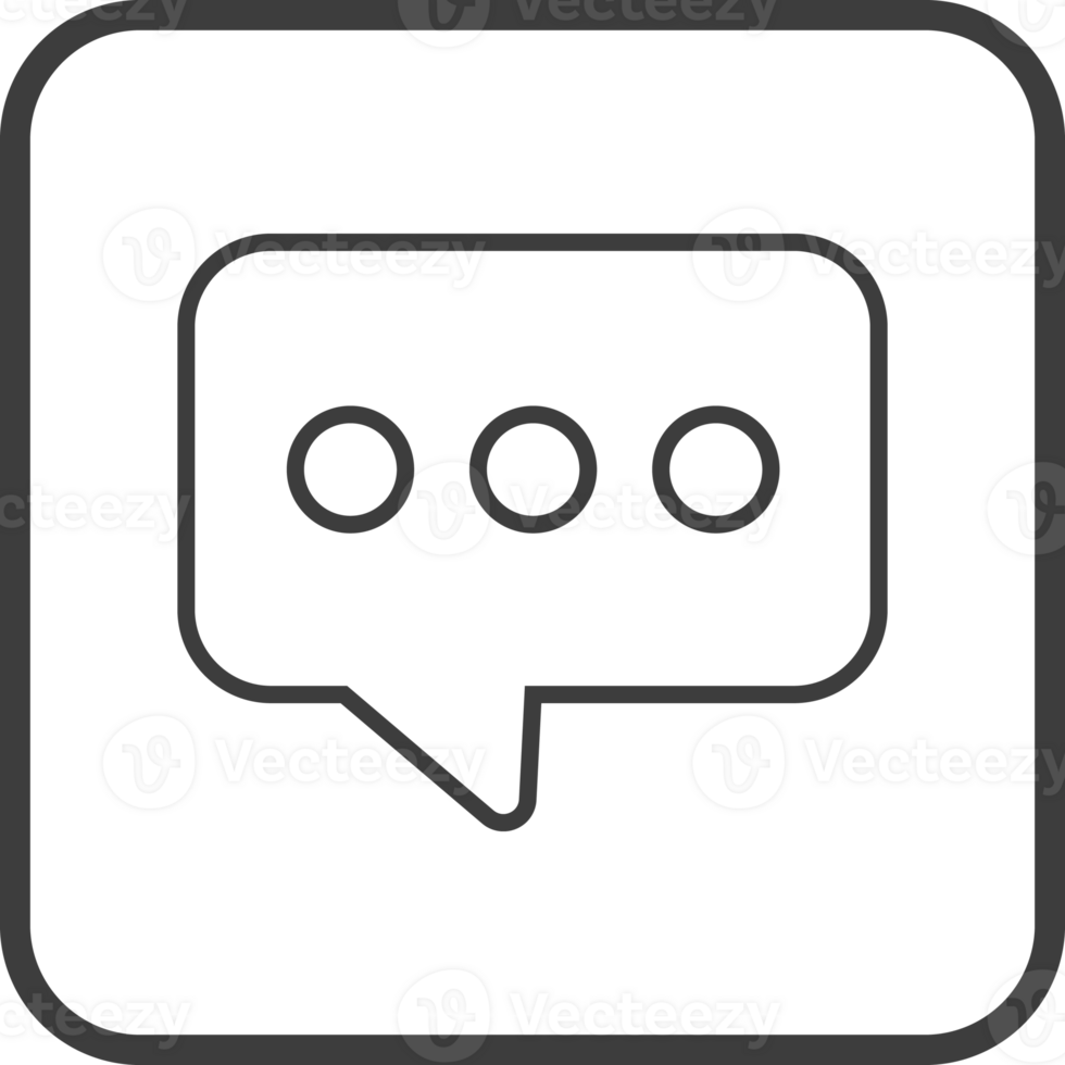 Chat message icon in thin line black square frames. png