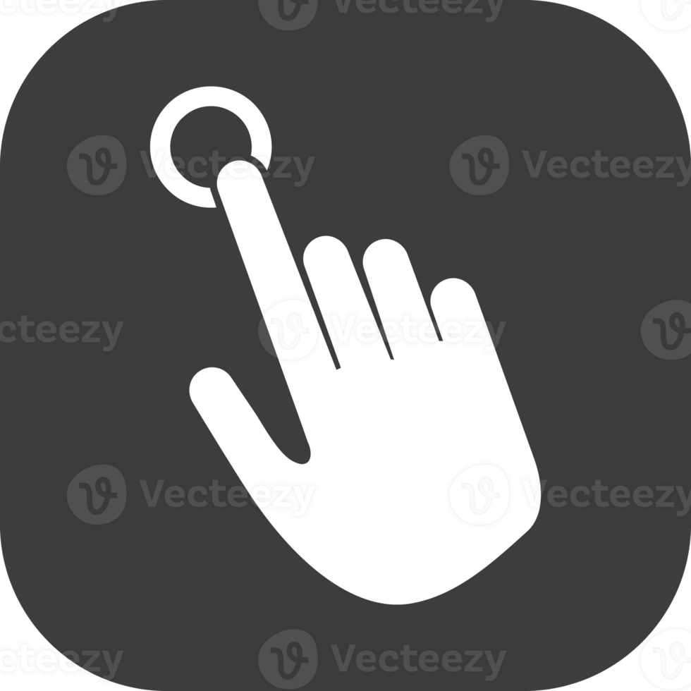 Hand pointing icon in black square. png
