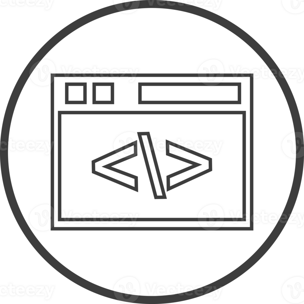 Programming icon in thin line black circle frames. png