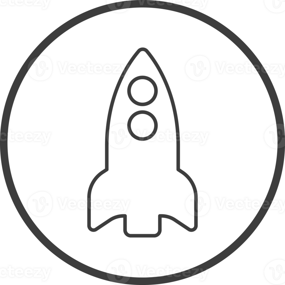 Rocket icon in thin line black circle frames. png
