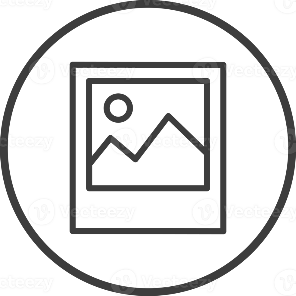 Image icon in thin line black circle frames. png