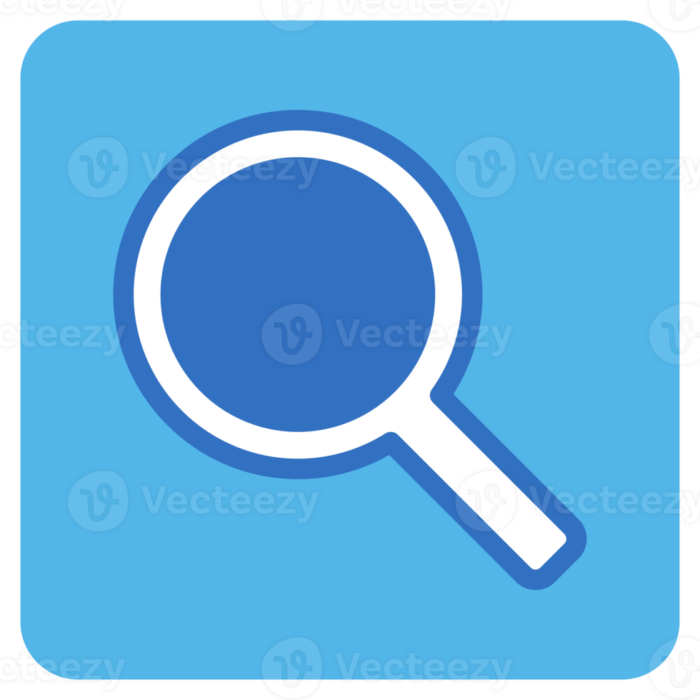 Search flat icon in blue square. png