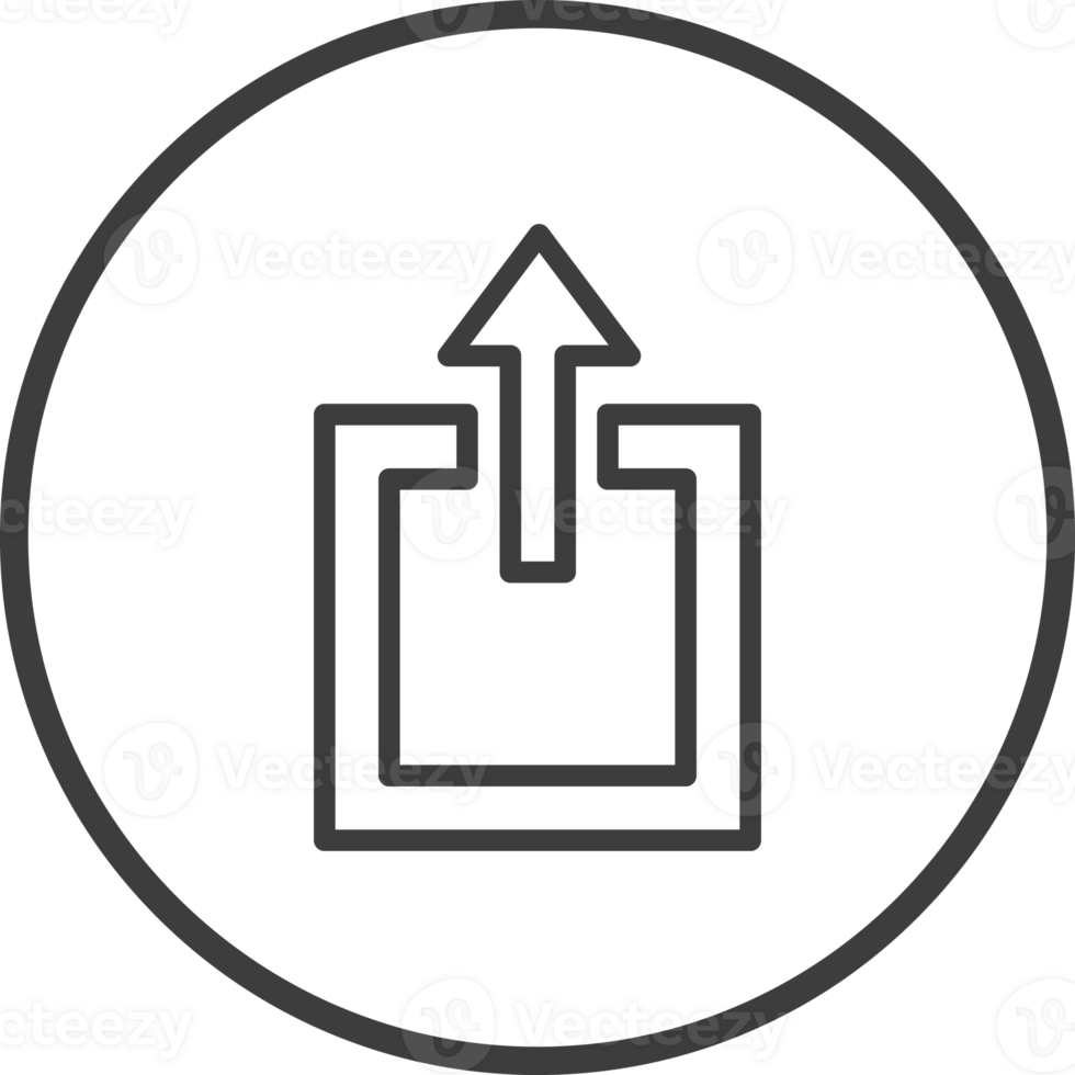 Upload icon in thin line black circle frames. png