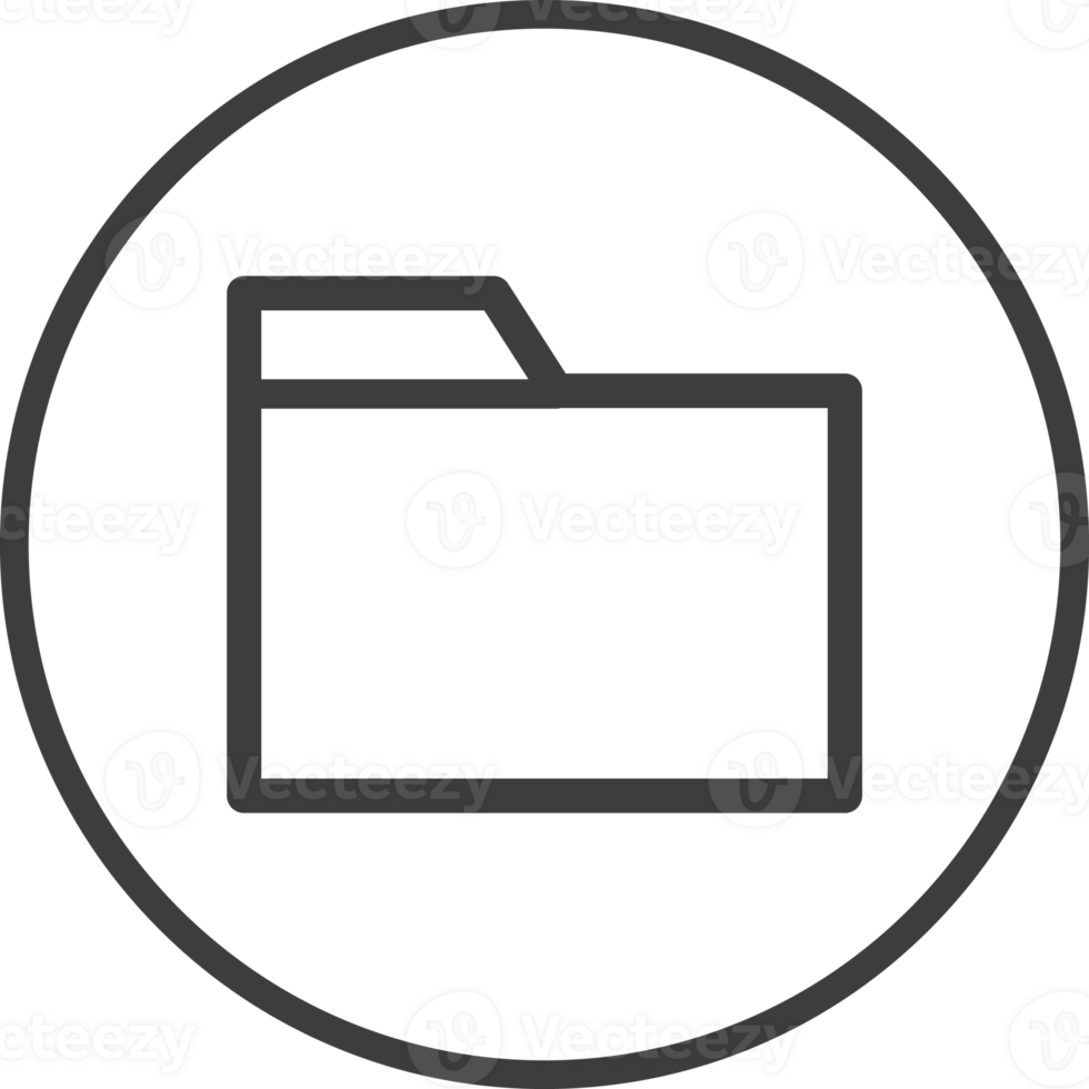 Folder icon in thin line black circle frames. png