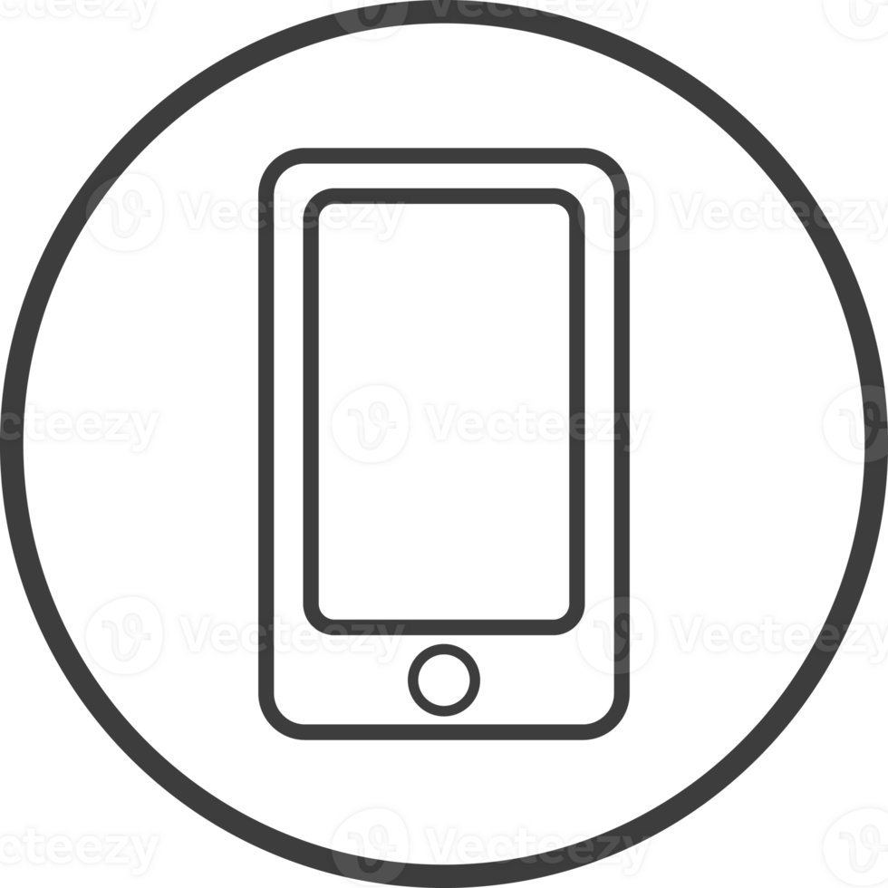 Phone icon in thin line black circle frames. png