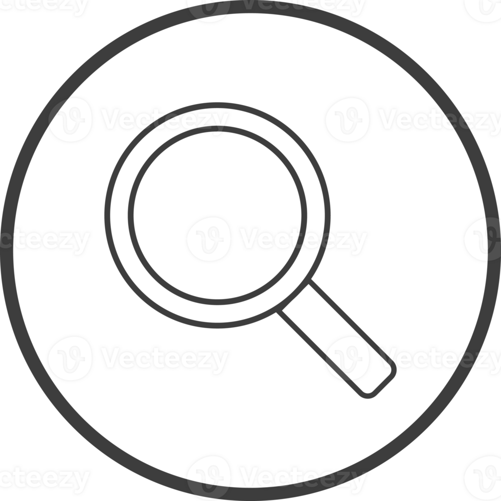 Search icon in thin line black circle frames. png