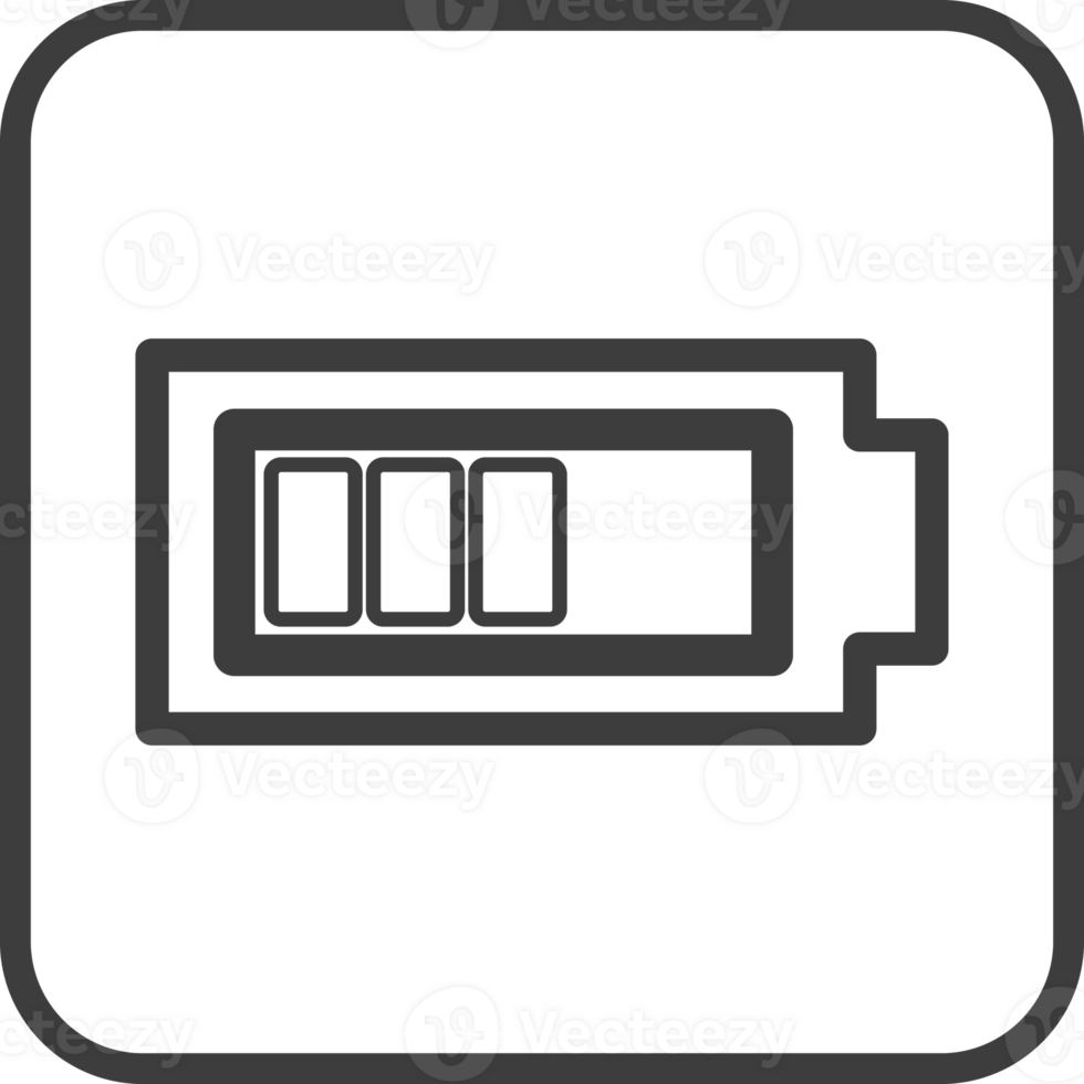 Battery icon in thin line black square frames. png