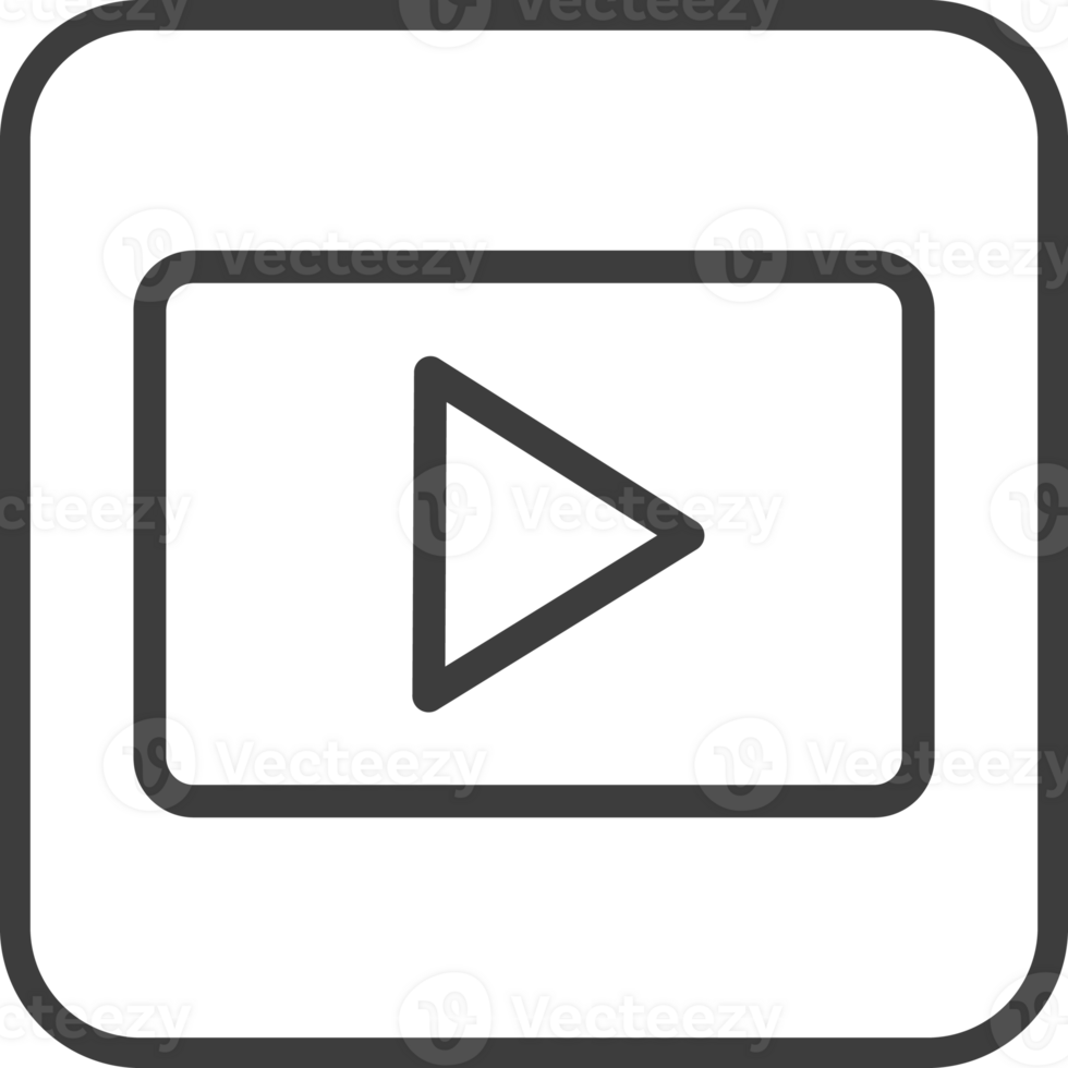 Play icon in thin line black square frames. png