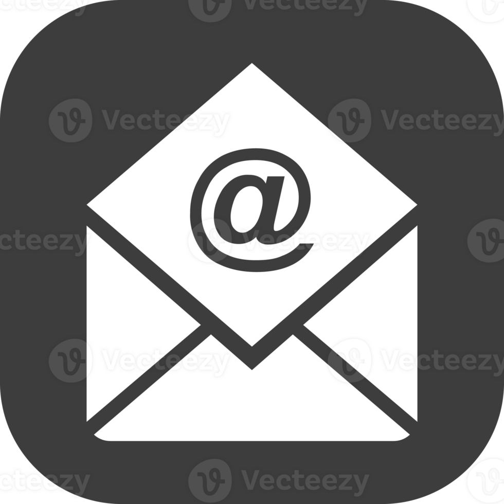 Email message icon in black square. png