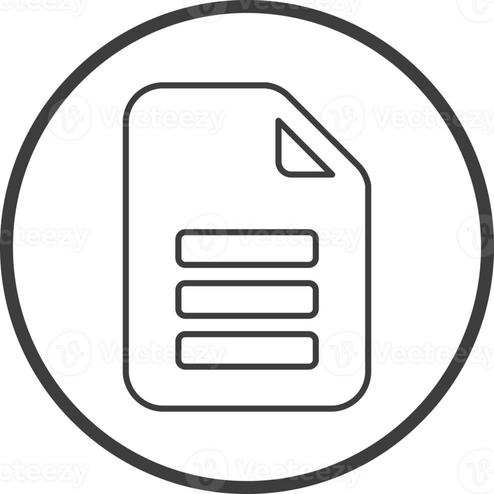 Document icon in thin line black circle frames. png