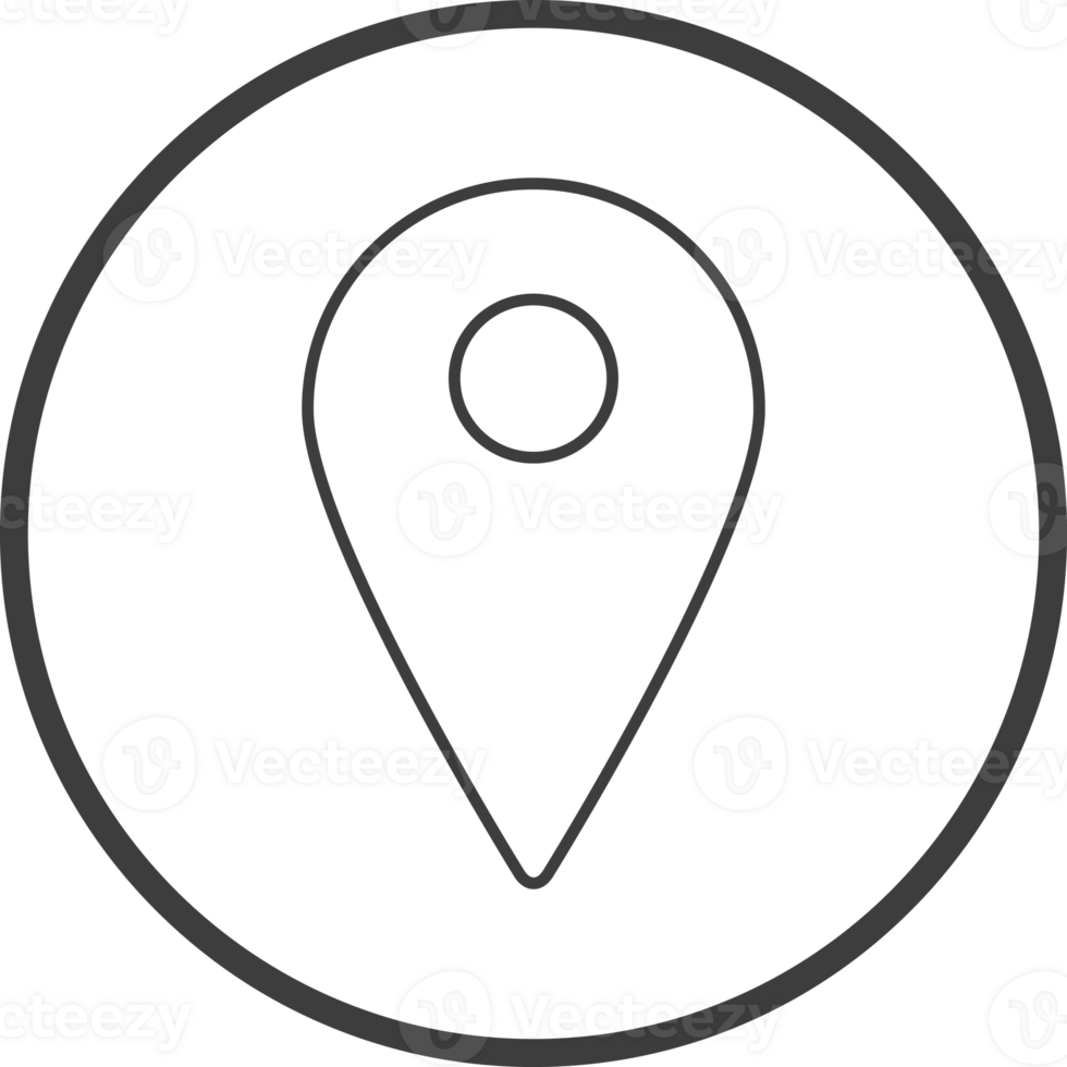 Location pointer pin icon in thin line black circle frames. png