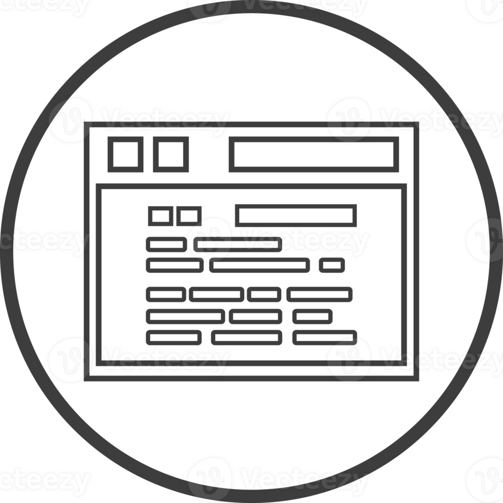 Web page icon in thin line black circle frames. png