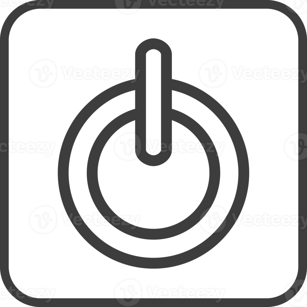 Power button icon in thin line black square frames. png