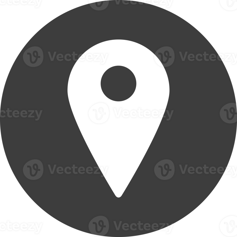 Location pointer pin icon in black circle. png
