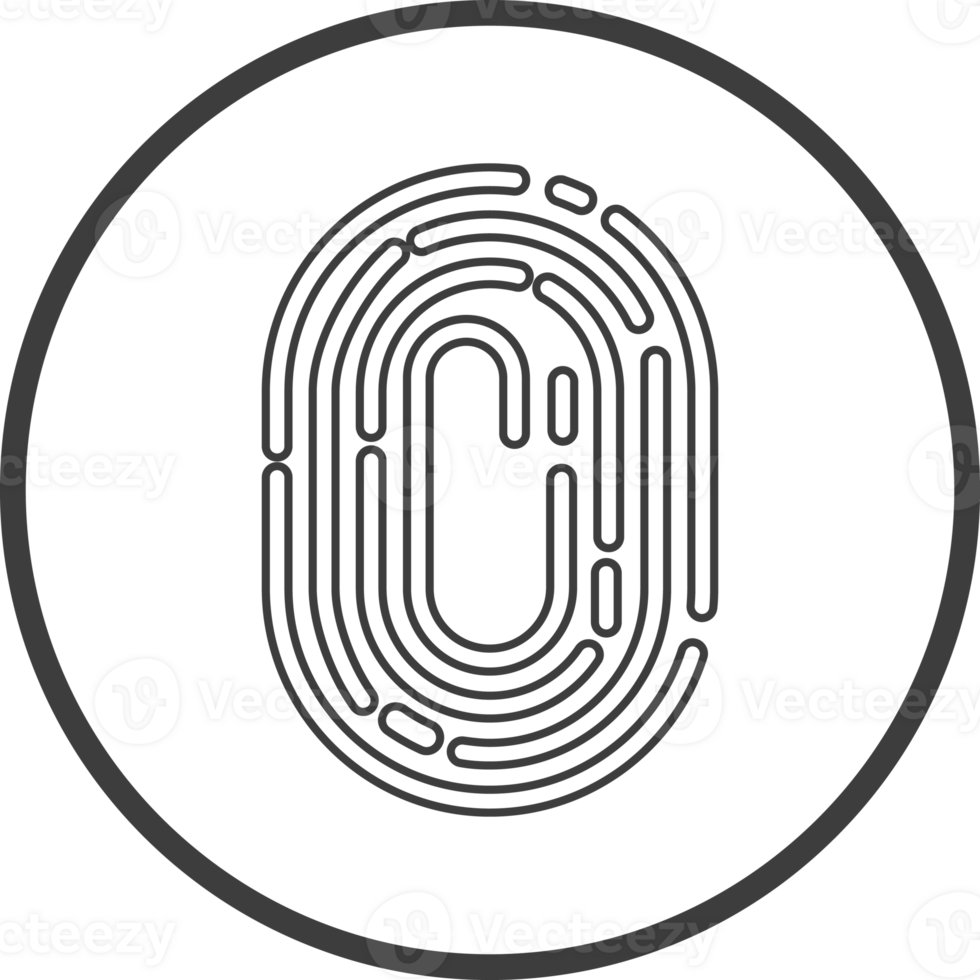 Fingerprint scanner icon in thin line black circle frames. png