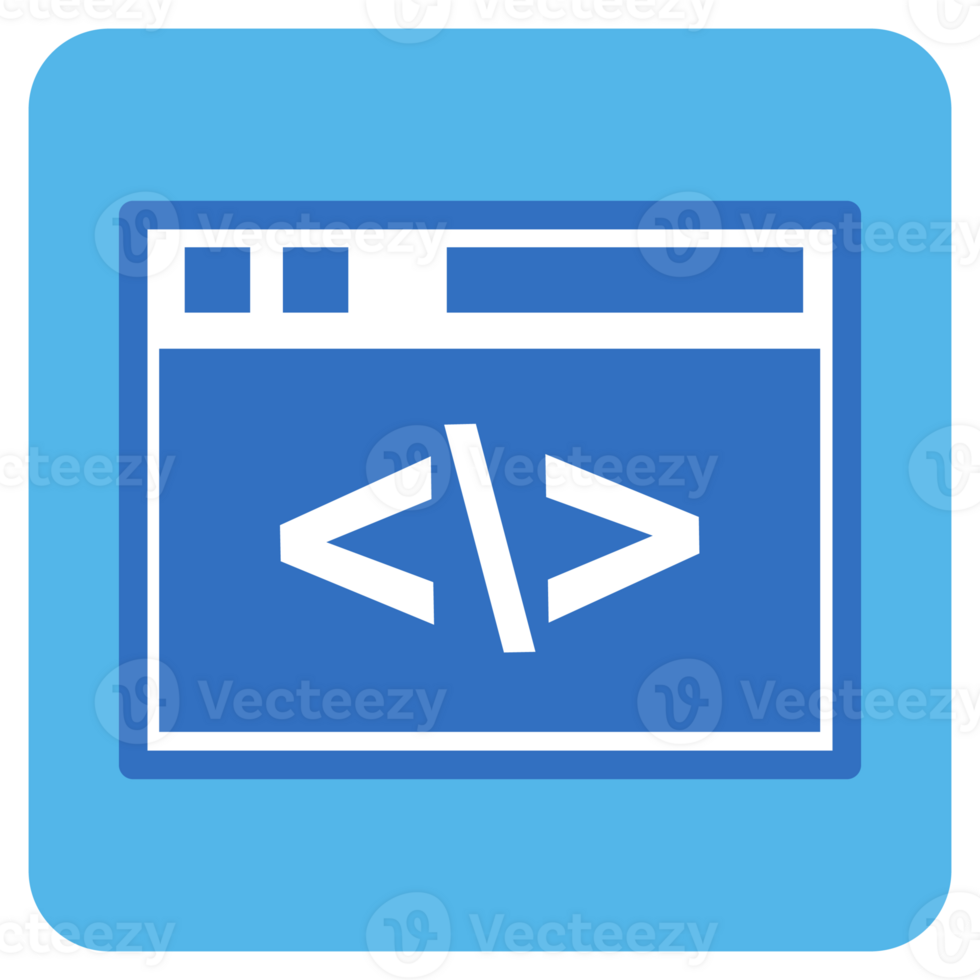 Programming flat icon in blue square. png