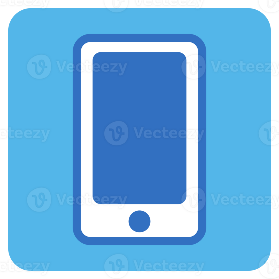 Mobile phone flat icon in blue square. 25213496 PNG
