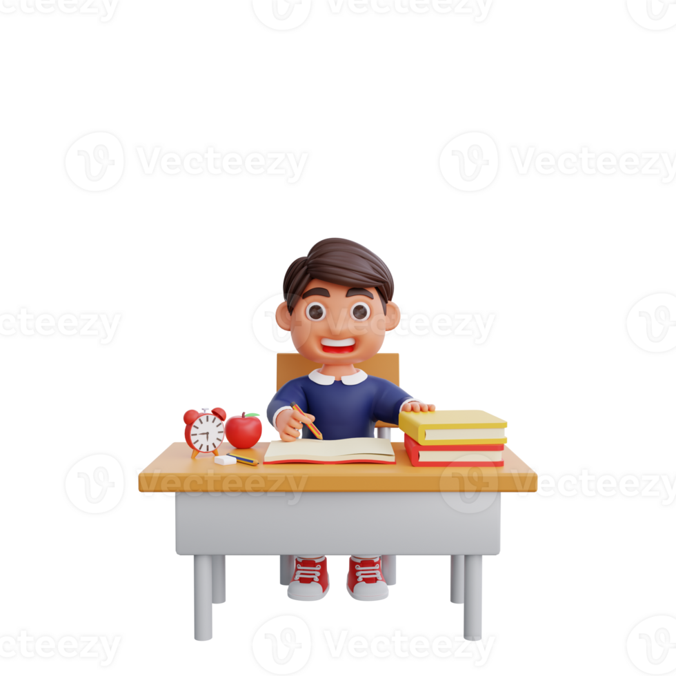 3d cute character learning in class Back to school concept png