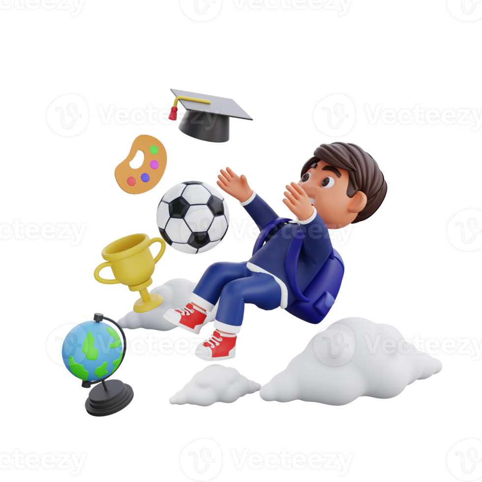 3d cute character flying to reach dreams Back to school concept png
