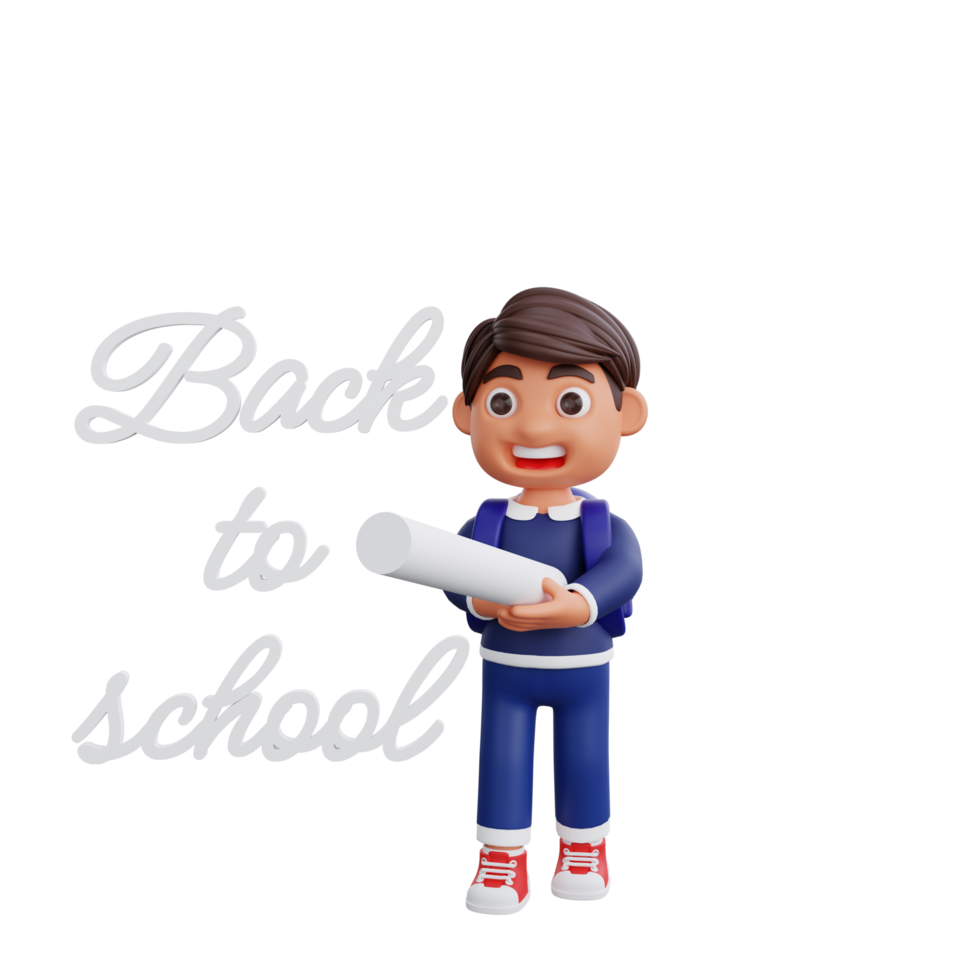 3d cute character writing with chalk Back to school concept png