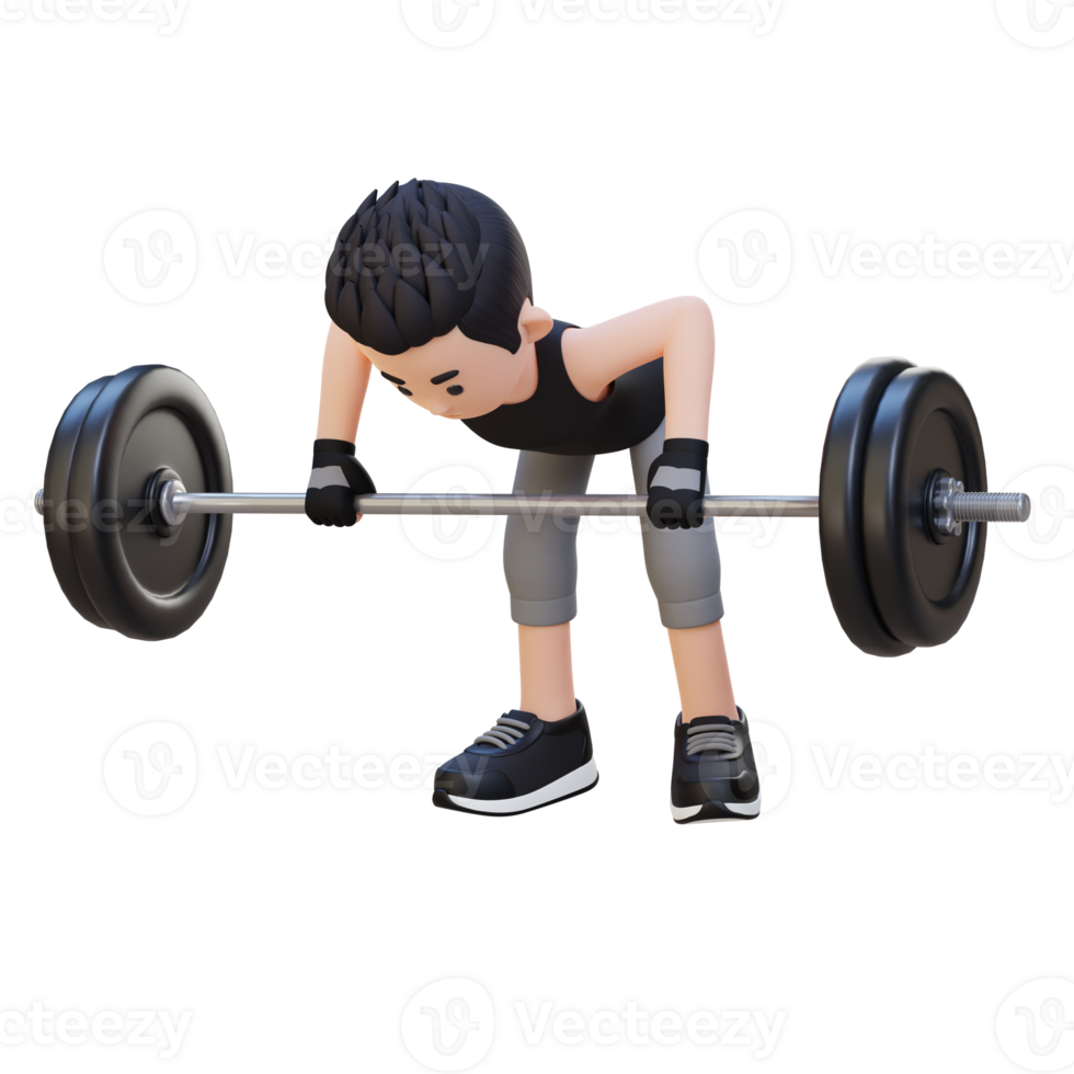 3D Sportsman Character Sculpting Back Muscles with Bent Over Row Workout png