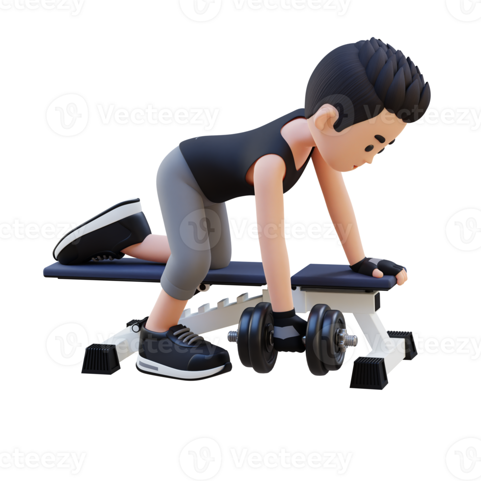 3D Sportsman Character Sculpting Back Muscles with Dumbbell Row Exercise png