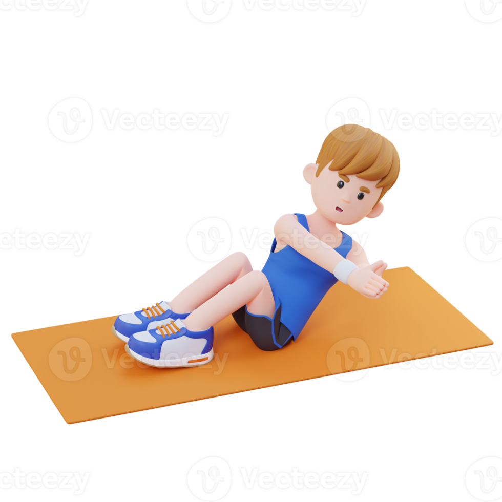 Energetic 3D Sporty Male Character Engaging in Abs Russian Twist Workout at the Gym png