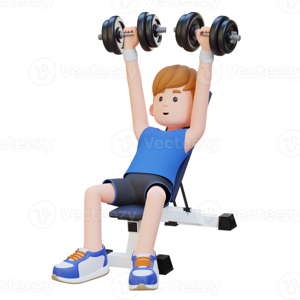 3D Sportsman Character Building Upper Body Strength with Incline Bench Dumbbell Chest Press png