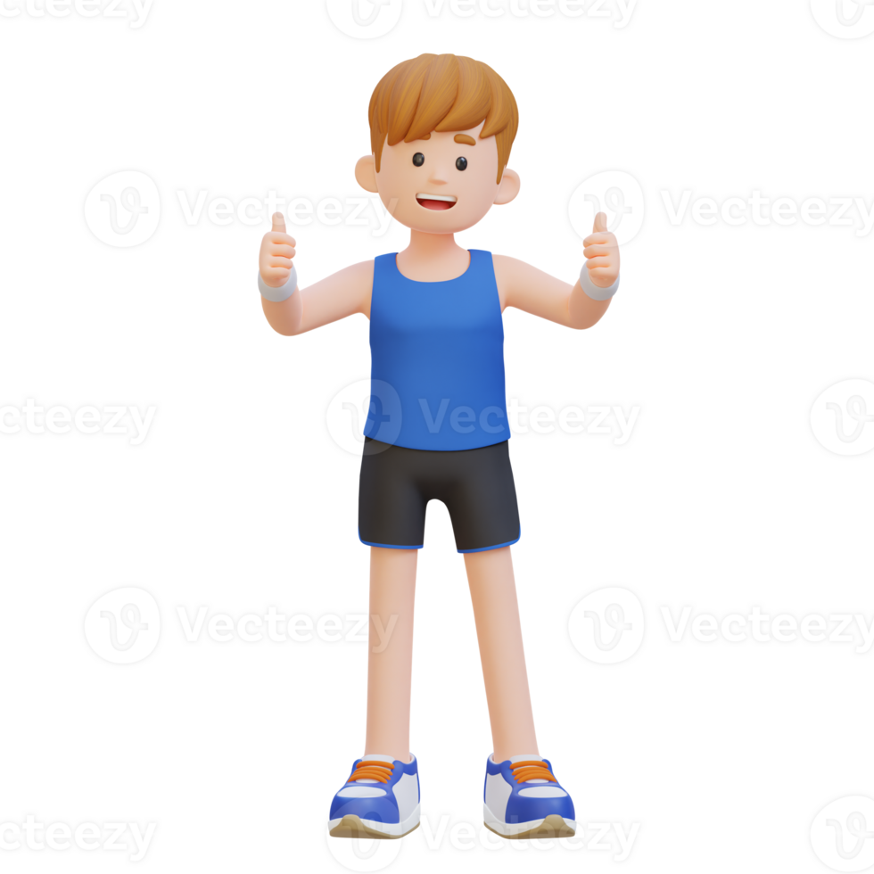 3D Sportsman Character Embracing a Positive Lifestyle with a Thumb Up Pose png