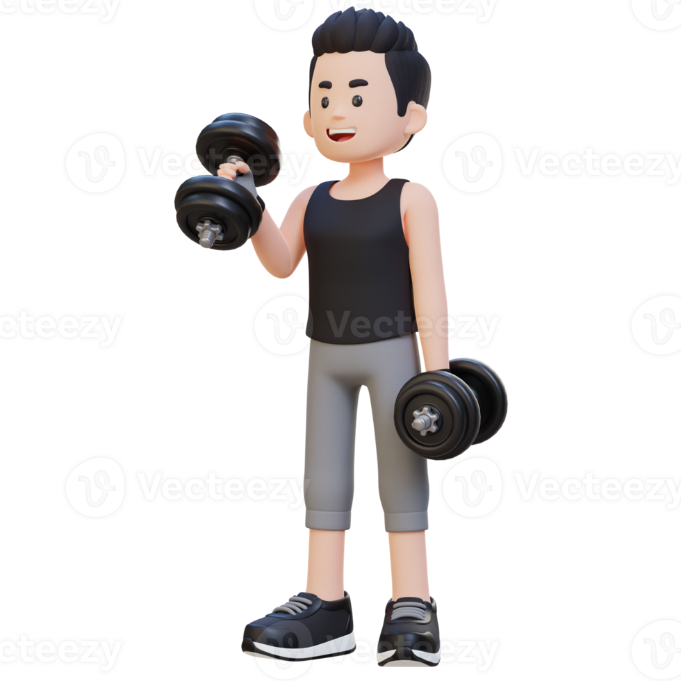 3D Sportsman Character Performing Right Hammer Curl with Dumbbell png