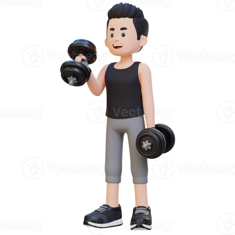 3d deportista personaje ejecutando Derecha martillo rizo con pesa png