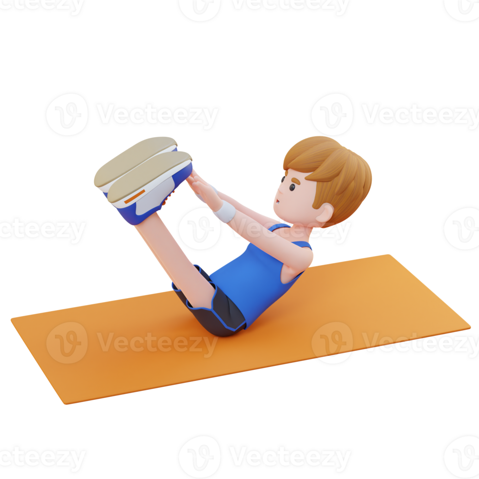 Dynamic 3D Sporty Male Character Performing Abs V Ups Workout at the Gym png