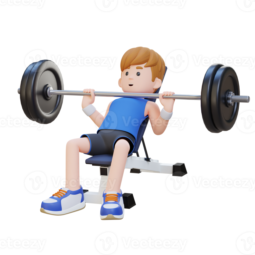 3D Sportsman Character Sculpting Upper Body with Incline Bench Press Workout png