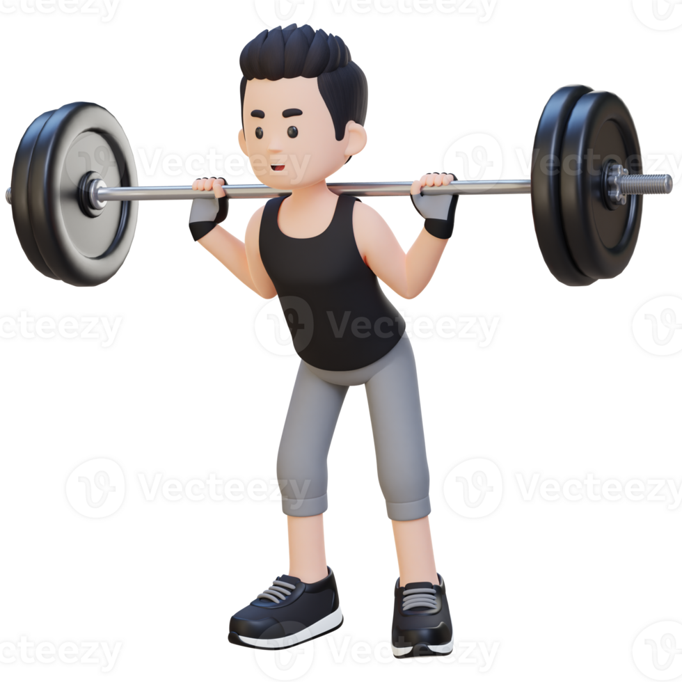 3D Sportsman Character Building Lower Body Strength with Barbell Squat Workout png